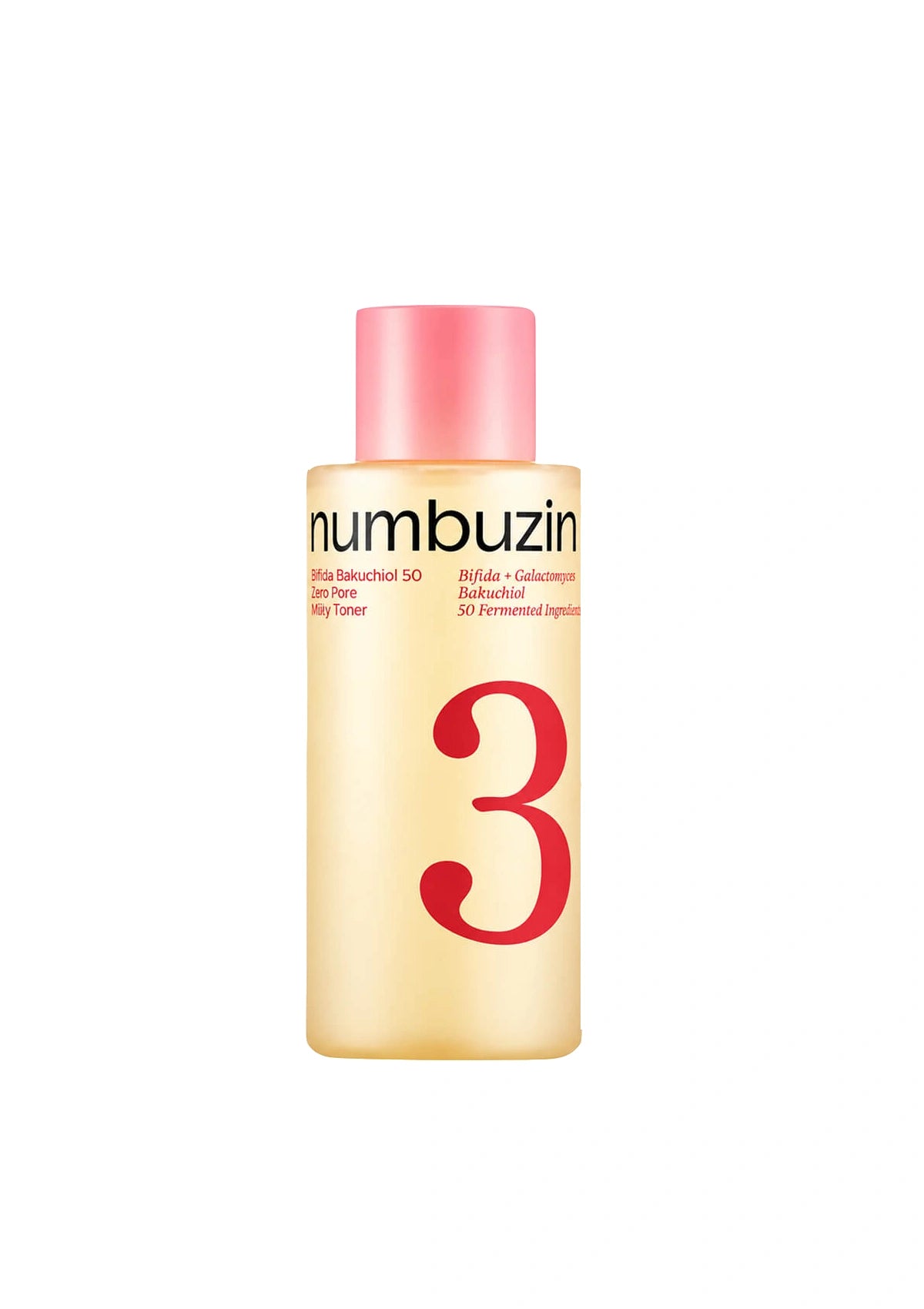 Numbuzin No.3 Bifida Bakuchiol 50 Zero Pore Milky Toner 200ml on a white background